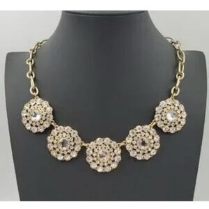 Vintage J.Crew Signed Rhinestone Daisy Statement Necklace Goldtone